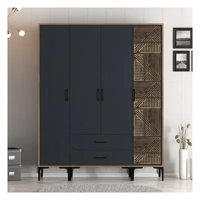 Hanah Home Wardrobe Kumsal STP - Walnut, Anthracite WalnutAnthracite