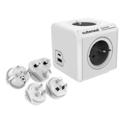 Cubenest Powercube ReWirable USB PD 20W, A+C, 4× zásuvka, bílá/šedá, 4 cestovní koncovky, dětská