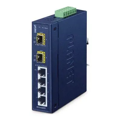 Planet IFGS-620TF průmyslový L2 switch, 4x10/100TX, 2x1Gb SFP, -40~75°C, 9-48VDC, IP30, fanless,