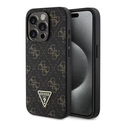 Guess PU Leather 4G Triangle Metal Logo Zadní Kryt pro iPhone 15 Pro Black