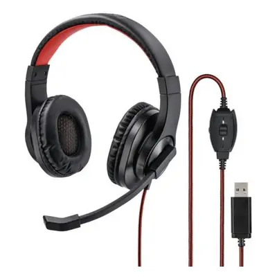 HAMA headset PC stereo HS-USB400/ drátová sluchátka + mikrofon/ USB/ citlivost 100 dB/mW/ černý