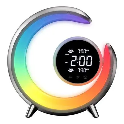 IMMAX LED noční lampička PEACOCK s hodinami/ RGB světlo/ 20W/ 400lm/ 5V/2,1A/ USB port/ stříbrná