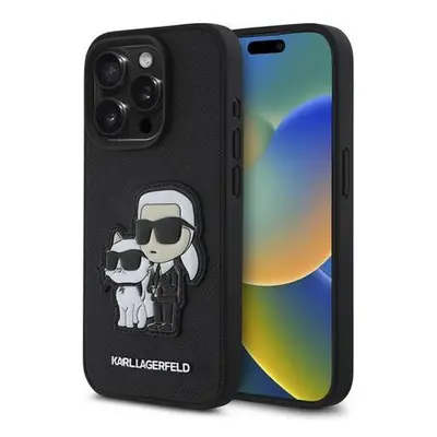 Karl Lagerfeld PU Saffiano Karl and Choupette Zadní Kryt pro iPhone 15 Pro Max Black