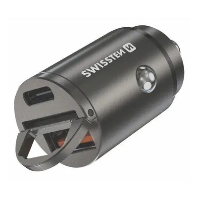 Swissten CL adaptér Power Delivery USB-C + Super Charge 3.0 30W nano stříbrný