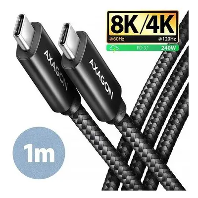 AXAGON BUCM4X-CM10AB NewGEN+ kabel USB-C USB-C, 1m, USB4 Gen 3×2, PD 240W 5A, 8K HD, ALU, oplet