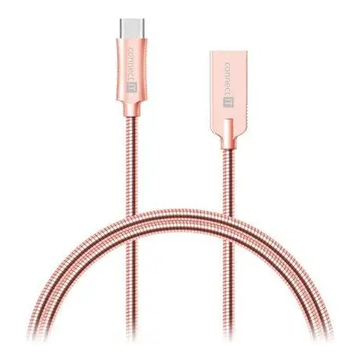 CONNECT IT Wirez Steel Knight USB-C (Type C) - USB-A, metallic rose-gold, 2,1A, 1 m