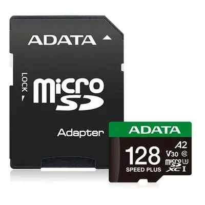 ADATA MicroSDXC karta 128GB Speed Plus, U3, C10, A2, V30 (R:180/W:160 MB/s) + SD adaptér