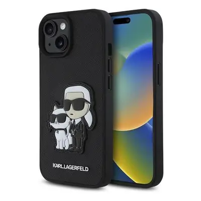 Karl Lagerfeld PU Saffiano Karl and Choupette Zadní Kryt pro iPhone 15 Black