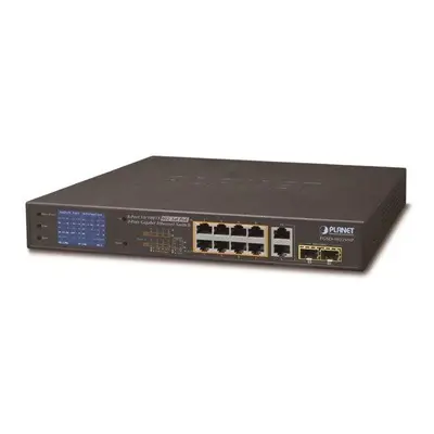 Planet FGSD-1022VHP PoE switch, 8x100, 2x1000-TP/SFP, LCD, VLAN, extend mód 10Mb do 250m, IEEE 8