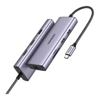 UGREEN 90119 USB-C/2*USB3.0+USB2.0+2*HDMI+RJ45 Gigabit+SD&TF +PD port konvertor, 6957303891191