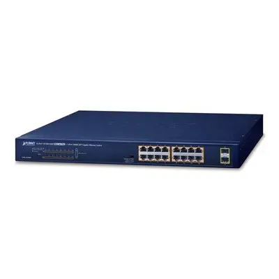 Planet GSW-1820HP PoE switch, 16x1Gb + 2x SFP 1Gb, PoE 802.3at 30/240W, VLAN, extend mód 10Mb-25