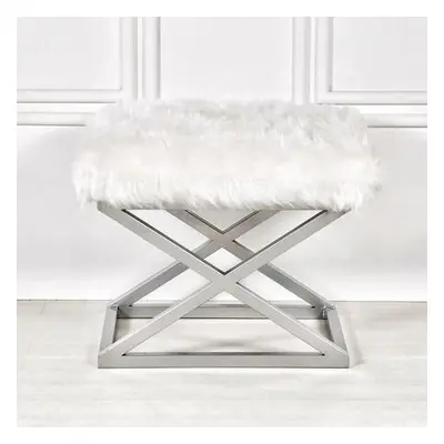 Atelier del Sofa Pouffe Capraz Plush - Silver, White SilverWhite