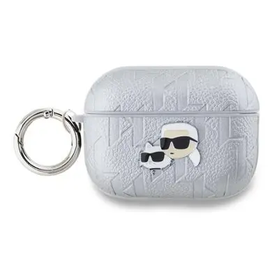 Karl Lagerfeld PU Embossed Karl and Choupette Heads Pouzdro pro AirPods 3 Silver