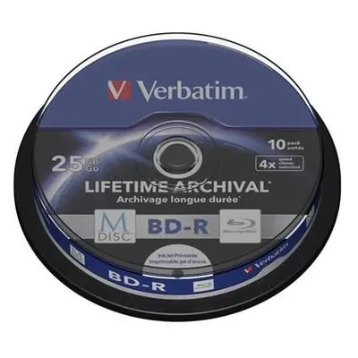 VERBATIM M-DISC BD-R Blu-Ray SL 25GB/ 4x/ Inkjet printable/ 10pack/ spindle, 43825