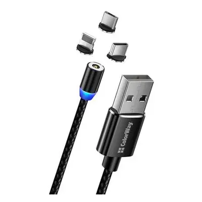 Colorway CW-CBUU020-BK) Datový 3v1 Lightning+MicroUSB+USB-C/ Magnetic/ 2.4A/ Nylon, 1m