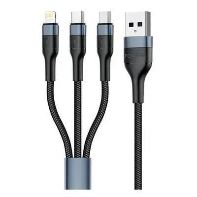 Foneng X51 3v1 USB na USB-C / Micro USB / Lightning kabel, 3A, 1,2m (černý)