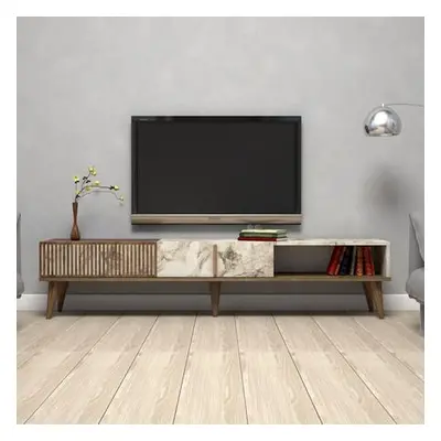 Hanah Home TV Stand Milan - Walnut, White Marble WalnutWhite