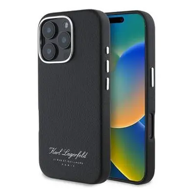 Karl Lagerfeld Grained PU Hotel RSG Zadní Kryt pro iPhone 16 Pro Black