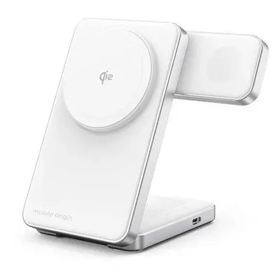 Stojan Mobile Origin Qi2 CompactStand 3 v 1 - bílý/stříbrný