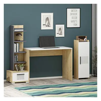 Hanah Home Study Desk Dawn - Sapphire Oak, White, Anthracite Sapphire OakWhiteAnthracite