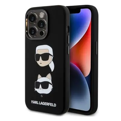 Karl Lagerfeld Liquid Silicone Karl and Choupette Heads Kryt iPhone 15 Pro černý