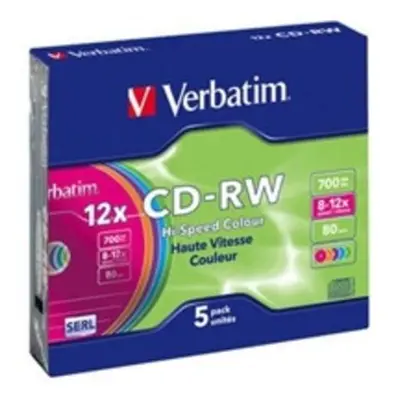 VERBATIM CD-RW80 700MB/ 12x/ COLOR slim/ 5pack, 43167