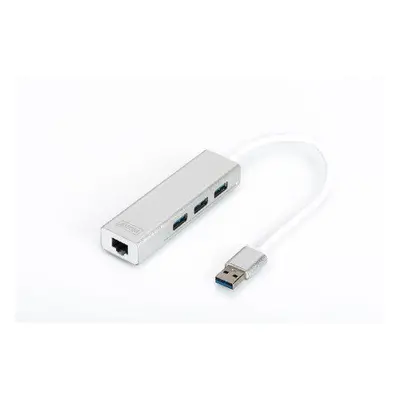 DIGITUS USB 3.0 HUB, 3 porty a Gigabit LAN adaptér 3xUSB A / F, 1xUSB A / M, 1xRJ45 LAN, Win / M