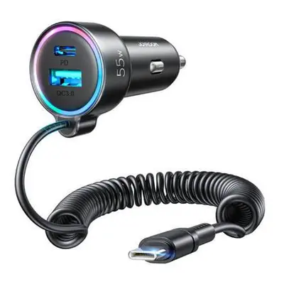 Nabíječka do auta Joyroom JR-CL07, 3 v 1, 1x USB + 1x PD, 55W + kabel Type-C (černá)