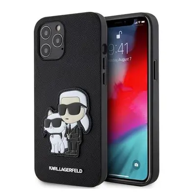 Karl Lagerfeld PU Saffiano Karl and Choupette Zadní Kryt pro iPhone 12/12 Pro Black