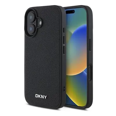 DKNY PU Leather Silver Metal Logo Magsafe Zadní Kryt pro iPhone 16 Black