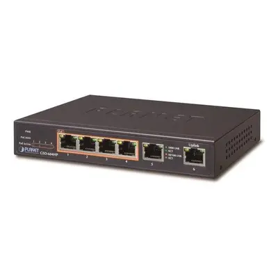 Planet GSD-604HP PoE switch 1Gbps, 6xTP, 4xPoE 802.3at/af 30W/55W, fanless, GSD-604HP