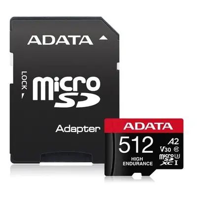 ADATA MicroSDXC karta 512GB High Endurance UHS-I C10 V30 A2 (R:100/W:85 MB/s) + SD adaptér