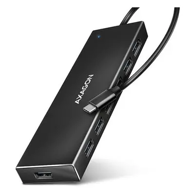 AXAGON HUE-F7C, 7x USB 3.2 Gen 1 ALU FLAT CHARGING hub, micro USB napájecí konektor, kabel USB-C