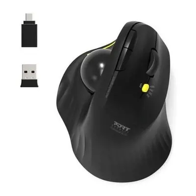 PORT bezdrátová ergonomická myš ERGONOMIC TRACKBALL, 2,4 Ghz & Bluetooth, USB-A/C, černá, 900719