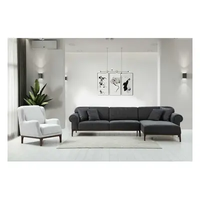 Atelier del Sofa Sofa Set London Corner Set - Dark Grey, Ares White Dark GreyAres White