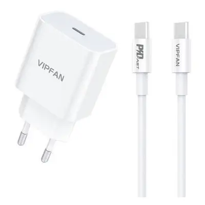 Nástěnná nabíječka VFAN E04, USB-C, 20W, QC 3.0 + kabel USB-C (bílá)