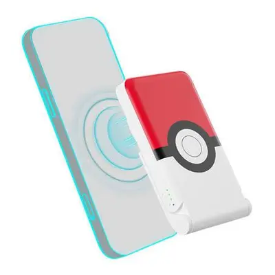 Indukční powerbanka OTL 5000 mAh, USB-C 15W, Pokemon Pokeball se stojánkem (červenobílá).