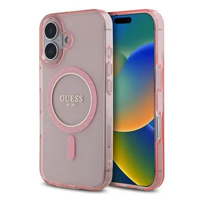 Guess IML Glitter Ring MagSafe Zadní Kryt pro iPhone 16 Pink