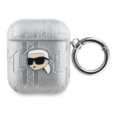 Karl Lagerfeld PU Embossed Karl Head Pouzdro pro AirPods 1/2 Silver