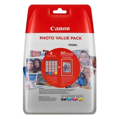 Canon multipack inkoustových náplní CLI-571-C+M+Y+BK / 50x fotopapír PP-201, 0386C006