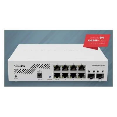 Mikrotik managed Switch CSS610-8G-2S+IN/ 8x Gbit port/ 2x 10G SFP+/ SwOS/ zdroj, CSS610-8G-2S+IN