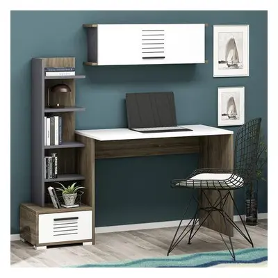 Hanah Home Study Desk Dawn - Walnut, White, Anthracite WalnutWhiteAnthracite