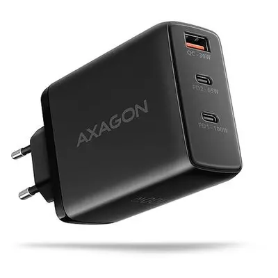 AXAGON ACU-DPQ100, GaN nabíječka do sítě 100W, 3x port (USB-A + dual USB-C), PD3.0/PPS/QC4+/Appl