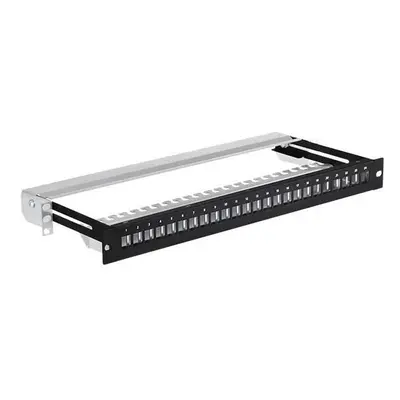 19" modulární stíněný panel LEXI-Net 24port, černý, výsuvný, LXPPM19-1U-24-P