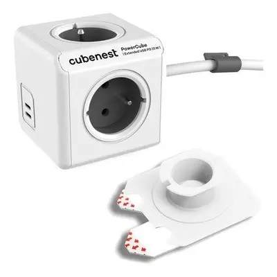 Cubenest Powercube Extended USB PD 35W, 2xUSB-C, 4× zásuvka, 1,5m, bílá/šedá, dětská pojistka, u