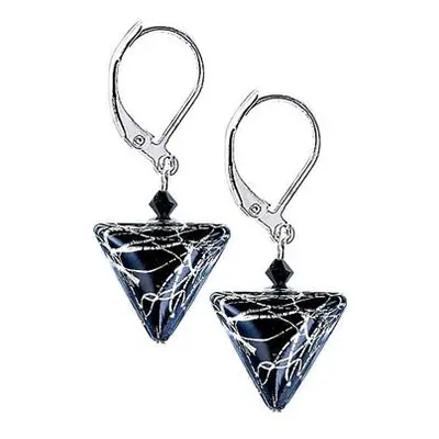 Lampglas Elegantní náušnice Black Marble Triangle s ryzím stříbrem v perlách ETA2