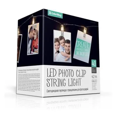 COLORWAY LED fotokolíčky / 40 LED / délka 4,2 m / teplá bílá/ napájení 3x AA