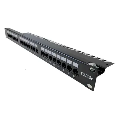 + UTP patch panel OPTIX Cat.5E, 24 port, 1U, black, L type, 859558904002