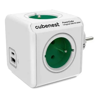 Cubenest Powercube Original USB PD 20W, A+C, 4× zásuvka, bílá/zelená, dětská pojistka, uzemnění,