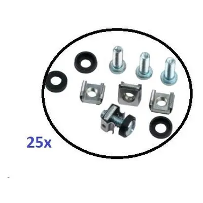 Montážní sada M6 do rozvaděčů - 25ks (100x šroubek + 100x matka + 100x podložka), délka šroubu 2